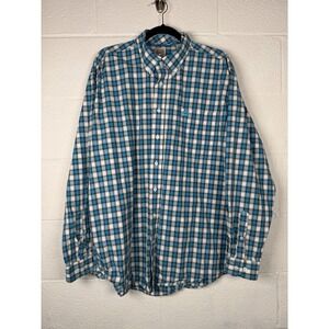 Cinch Western Plaid Shirt Mens L Blue Brown Cowboy Ranch Casual Button Up